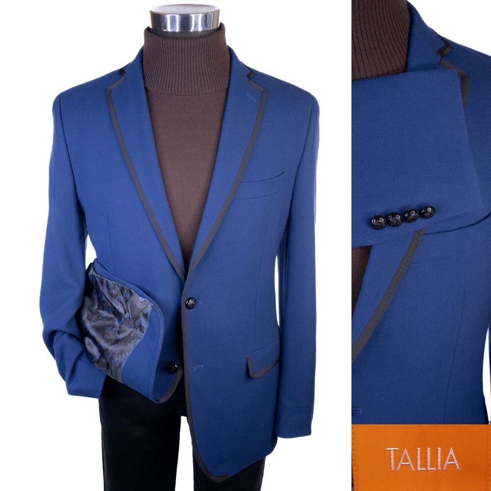 TALLIA Mens Blazer Sport Coat Two Buttons Casual Jacket Size 40R Western Blue